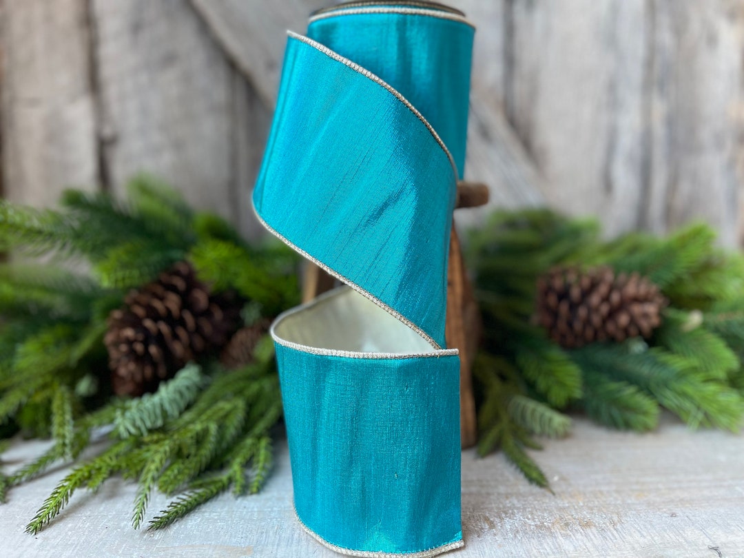 4 Turquoise Platinum Luster Ribbon, Farrisilk Ribbon, Teal Luster ...