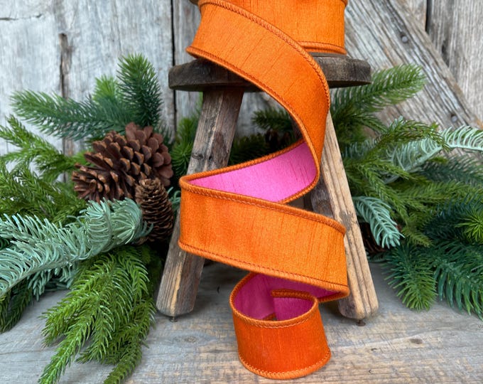 1.5" Orange Pink Ribbon, Wired Ribbon, Designer Ribbon, Orange Ribbon, Halloween Ribbon, Double Sided Ribbon