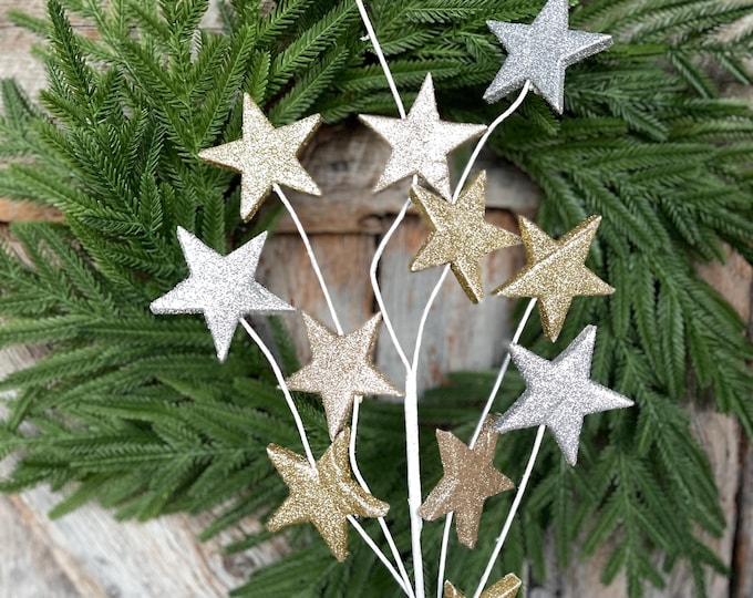 34' Gold Silver Star Spray, Christmas Tree Spray, Tree Topper Spray