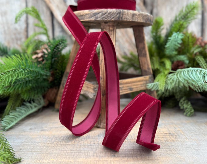 7/8" Burgundy Velvet Flocked Ribbon