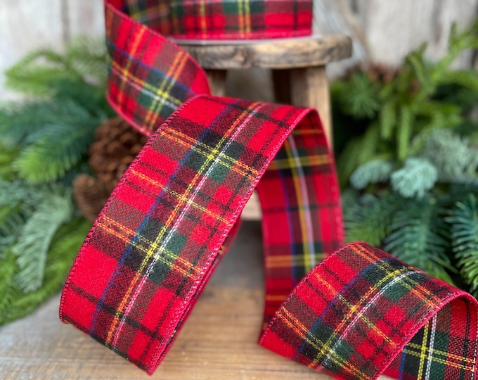 2.5" Traditional CHristmas Plaid, Wired Ribbon, Flannel Plaid Ribbon