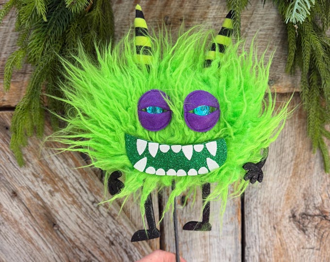 Green Monster Pick, Halloween Monster Spray, Monster Floral Pick