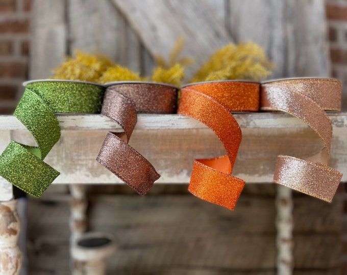1.5" Fall Diamond Dust Wired Ribbon, Farrisilk Ribbon, Glitter Ribbon, Sparkle Ribbon, Fall Ribbon, Wired Ribbon, Narrow Ribbon, Crafts