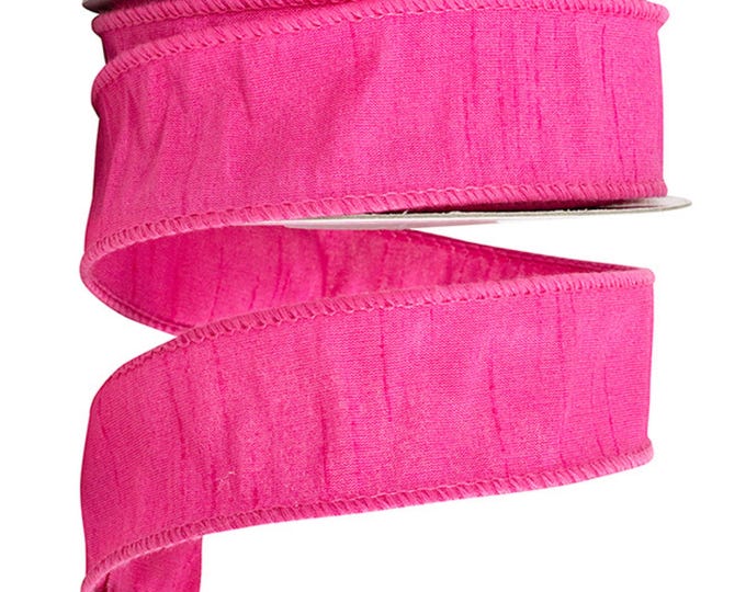 1.5" Hot Pink Dupion Ribbon, Pink Wired Ribbon, Spring Ribbon, Pink Ribbon, Dupioni Ribbon, Wreath Supply, Craft Supply, Pink Dupion