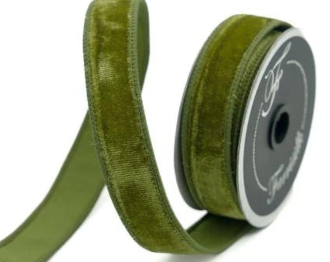 1" Olive Green Velvet Ribbon, Farrisilk Wired Velvet Ribbon, spring Velvet Ribbon, Moss Velvet Ribbon, Moss Ribbon, Moss Green Velvet Ribbon