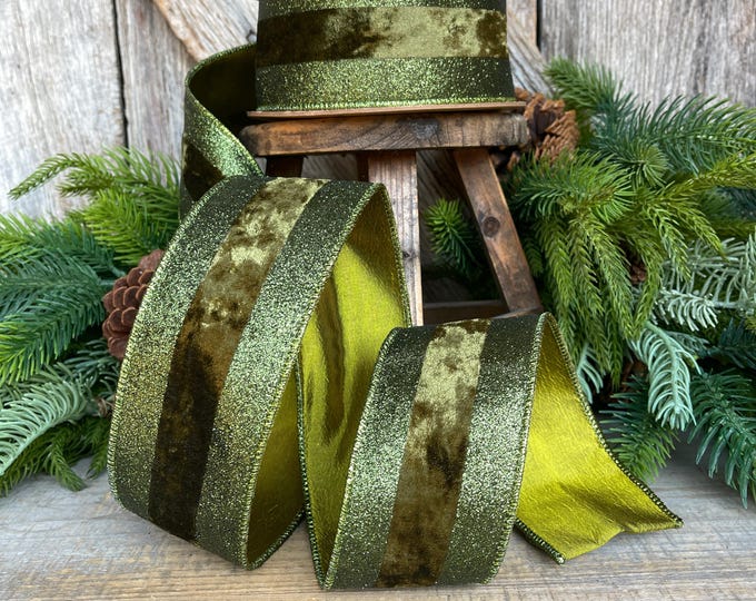 Forest Green Velvet Ribbon, Dark Moss Green Christmas Ribbon, 2.5" x 10yds
