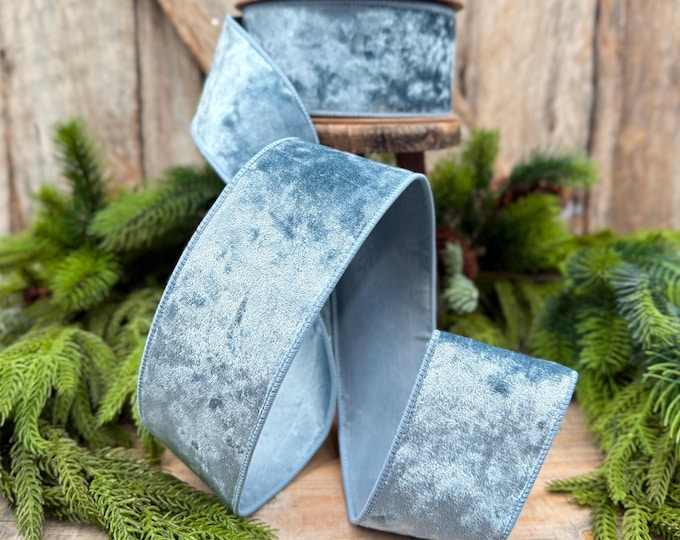 2.5" French Blue Velvet Ribbon, Christmas Ribbon