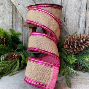 2.5 Hot Pink Fuchsia Sequin Borders Ribbon, Farrisilk Ribbon, Wired Ribbon, Hot Pink Ribbon, Burlap Ribbon, Pink Burlap Ribbon image 5