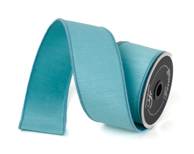 2.5” Light Blue Dupion Ribbon, Farrisilk ribbon, wired ribbon, Christmas Ribbon, Blue Christmas, Blue ribbon, Light Blue Ribbon, RK609-16
