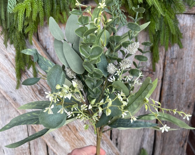 18" Eucalyptus Greenery Bush, Plastic Greenery Bush, Wreath Greenery, Spring Greenery Bush,65585