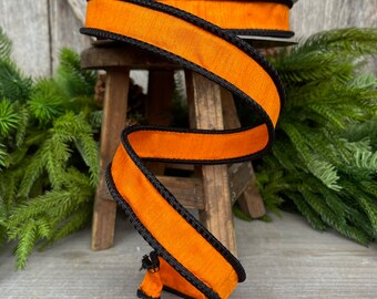 1" Black Orange Corded Ribbon, Farrisilk Ribbon, Wired Ribbon, Designer Ribbon, Halloween Ribbon, Orange Black Ribbon, RK534-52