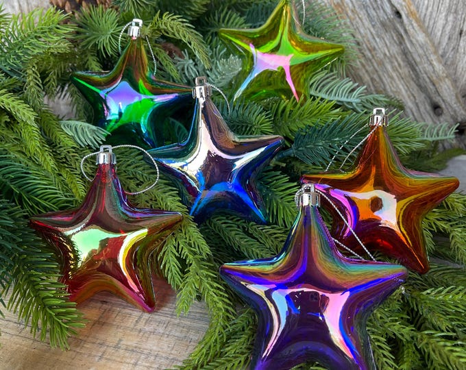 Iridescent Balloon Star Christmas Ornaments - Set of 6