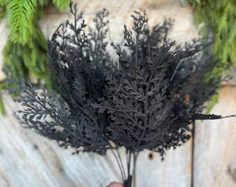 19" Black Greenery Bush, Black Pine Bush, Black Filler Bush, Halloween Floral, Black Artificial Greenery, 84475