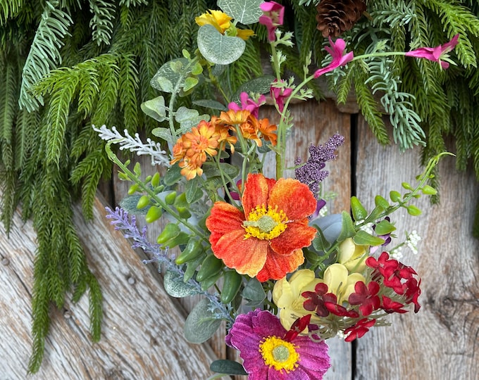 18" Spring Floral Bush, Bright Floral Spray, Mixed Poppy, Wildflowers