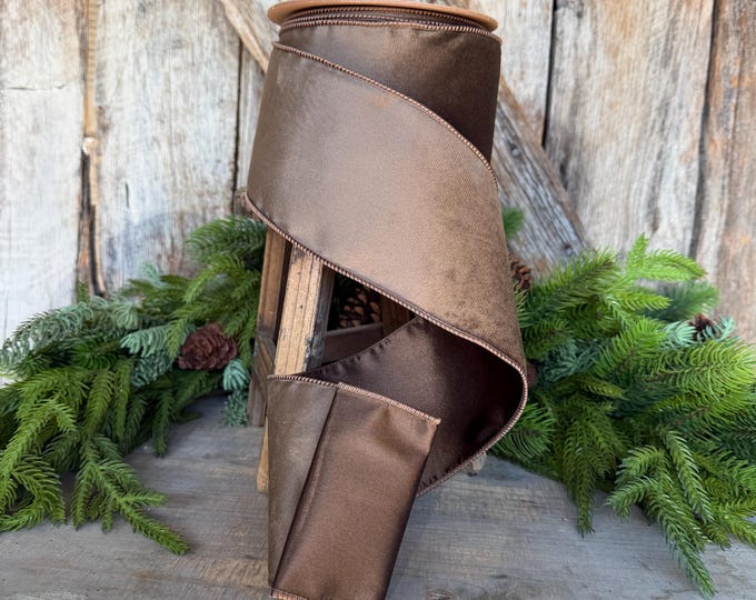 4" Brown Velvet RIbbon, Wired Ribbon, Brown Velvet Ribbon, Christmas Velvet Ribbon, Fall Ribbon, Designer Velvet Ribbon
