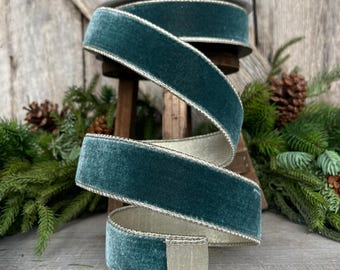 1.5" Teal Celadon Flashy Velvet Ribbon, Farrisilk ribbon, Christmas Velvet, Teal Ribbon, Christmas Ribbon, RG073-75