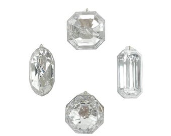 Crystal Clear Jewel Ornament Set of 4, Clear Jewel Ornaments, Clear Ornaments, Gem Ornaments, Crystal Ornaments, Farrisilk