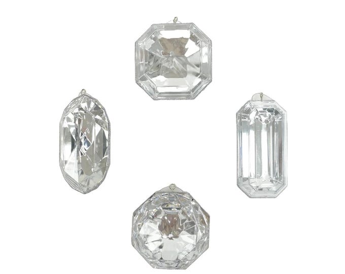 Crystal Clear Jewel Ornament Set of 4, Clear Jewel Ornaments, Clear Ornaments, Gem Ornaments, Crystal Ornaments, Farrisilk