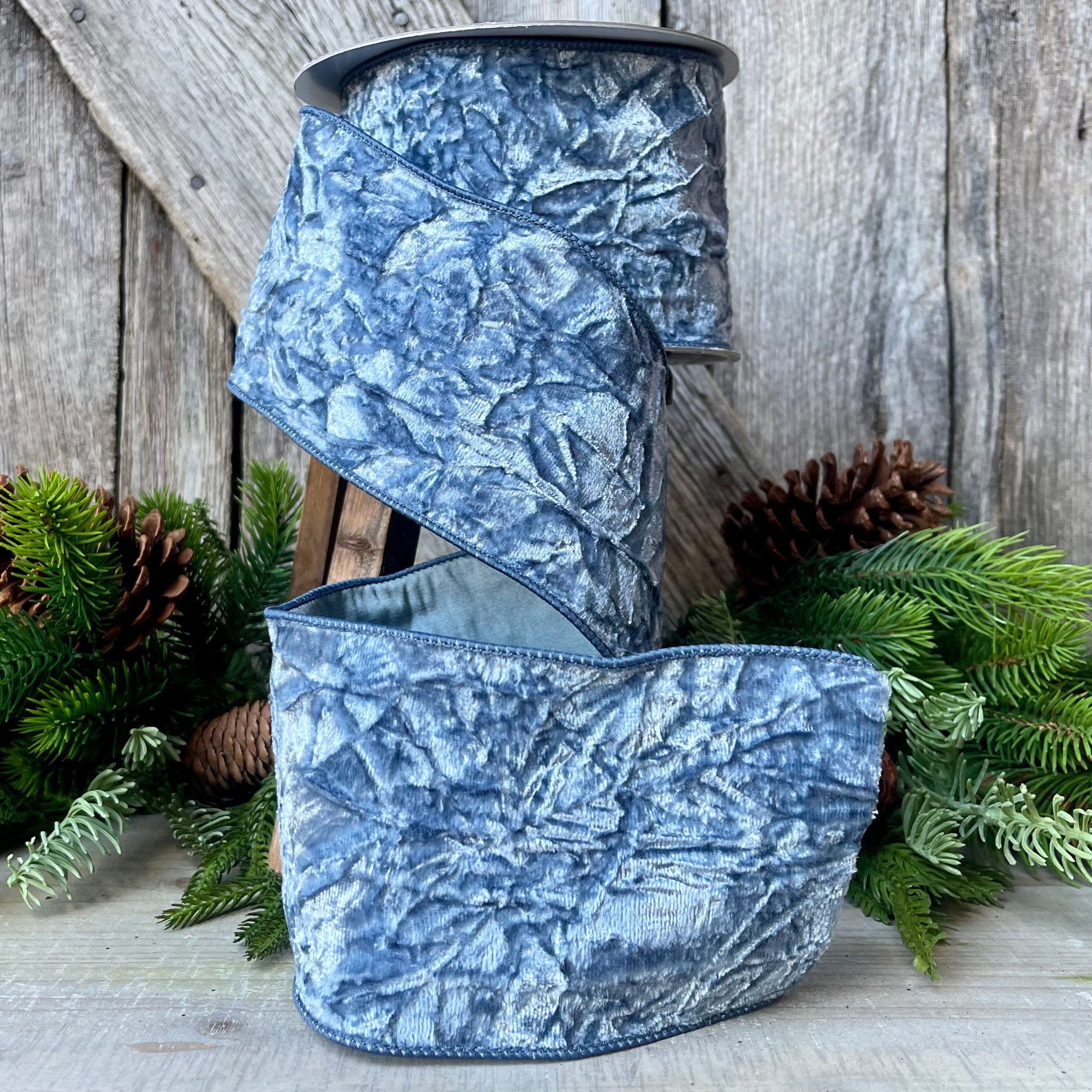 4 Blue Crushed Velvet, Christmas Tree Ribbon, Farrisilk Velvet, Blue