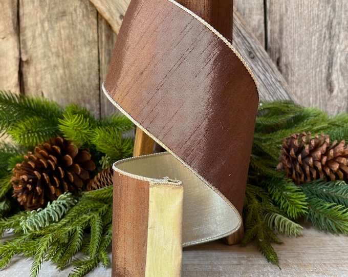 4” Bronze Platinum Luster Ribbon, Farrisilk ribbon, Fall ribbon, Christmas ribbon, wired ribbon, designer ribbon, wreath supply, crafts