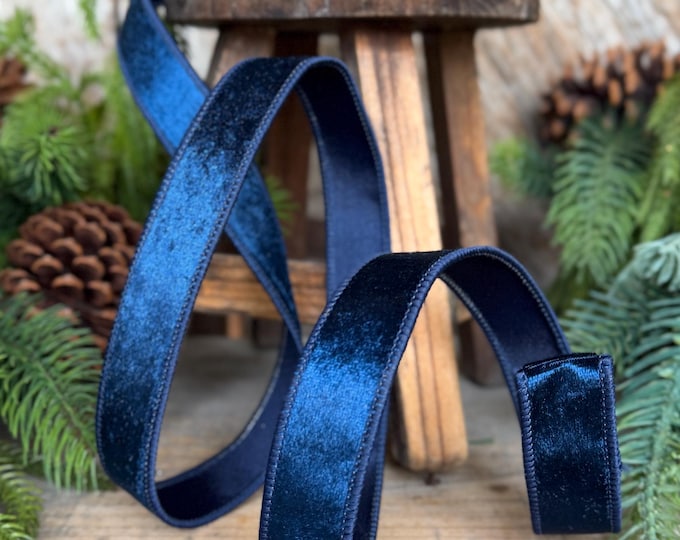 1" Navy Blue Velvet Ribbon, Farrisilk Ribbon, Silky Velvet Ribbon, RS293-21