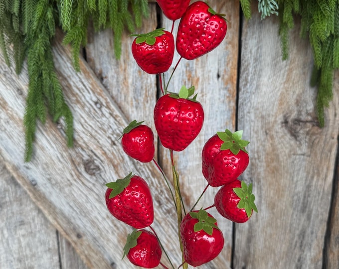 24" Strawberry Floral Stem, Fake Strawberry Spray, Summer Floral Spray, Summer Decor, Strawberry Decor, 64002RD