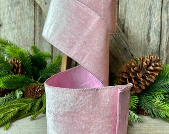 4" Pink Velvet, Baby Pink Velvet ribbon, Velvet ribbon, Christmas Ribbon, Ribbon, pink ribbon, Velvet ribbon, Christmas tree ribbon, wired