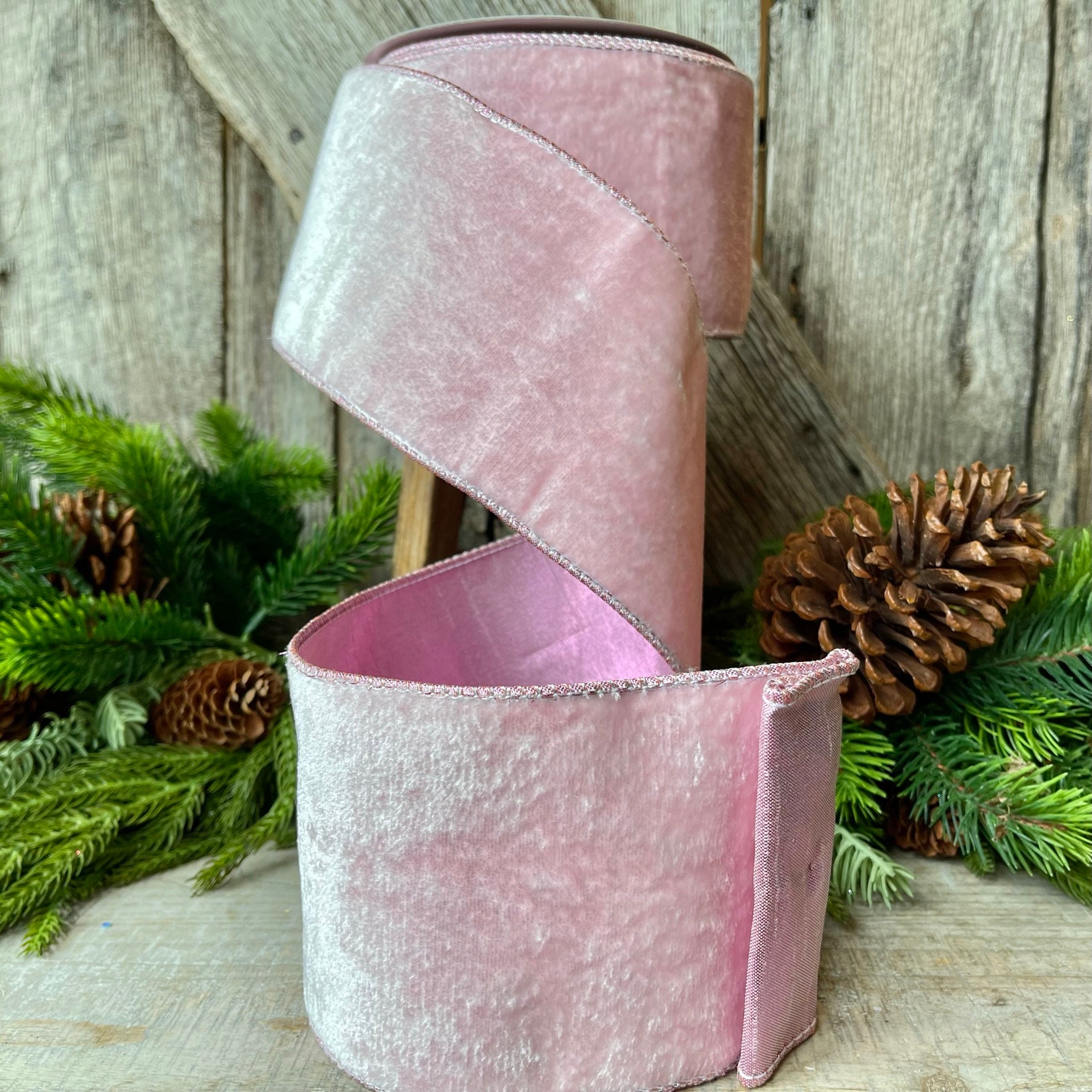 1 Baby Pink Velvet Ribbon, Wired Velvet Ribbon, 1 inch Velvet Ribbon –  Joycie Lane Designs