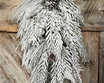 28" Snowy Flocked Swag ,Flocked Front Door Swag, Christmas Wreath