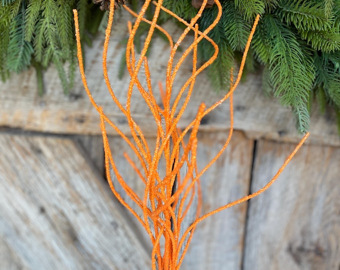 30" Orange Glitter Twig Halloween Spray, Orange Spray, Halloween Floral Stem, Halloween Spray, Picks and Stems, Orange, 57169OR