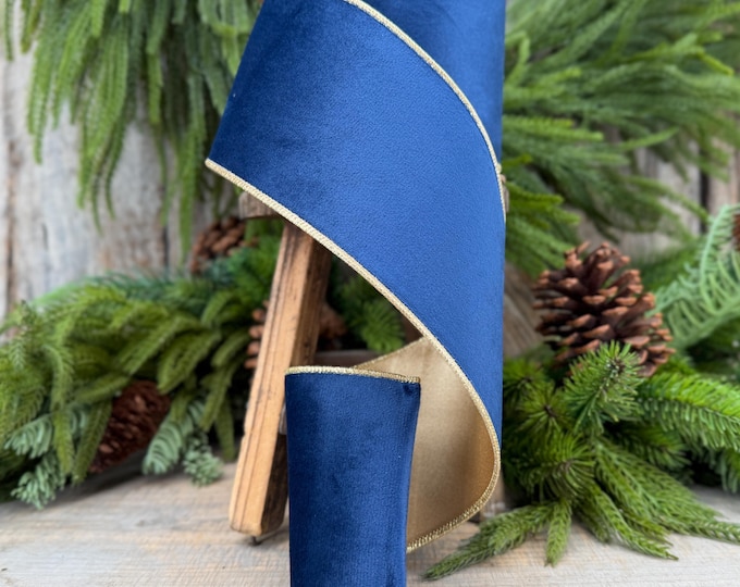 4" Navy Blue Velvet Ribbon, Christmas Ribbon, 4" x 10yds
