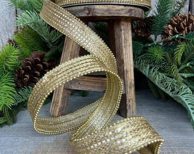 1" Gold Metallic Ribbon, Farrisilk Ribbon, Gold Metallic Jingle Ribbon, Christmas Ribbon, Designer Ribbon, Gold Trim, Christmas Tree
