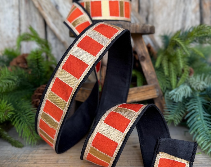 1.5" Halloween Ribbon,  Fantastical Ribbon, Farrisilk Ribbon, Orange Black, HR063-52