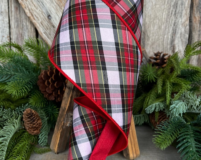 4" Traditional CHristmas Plaid, Wired Ribbon, Red Blue Chirstmas Plaid RIbbon, RIbbon for Treee, Christmas Plaid