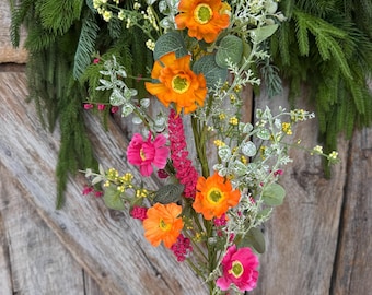 29" Hot Pink Orange Floral Spray, Summer Floral Spray, 40437-ORYELBTY