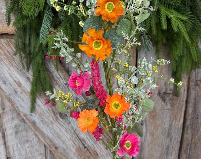 29" Hot Pink Orange Floral Spray, Summer Floral Spray, 40437-ORYELBTY