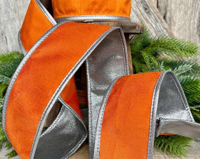 Orange Silver Wired Ribbon: 2.5" Halloween Decor, 10 Yards