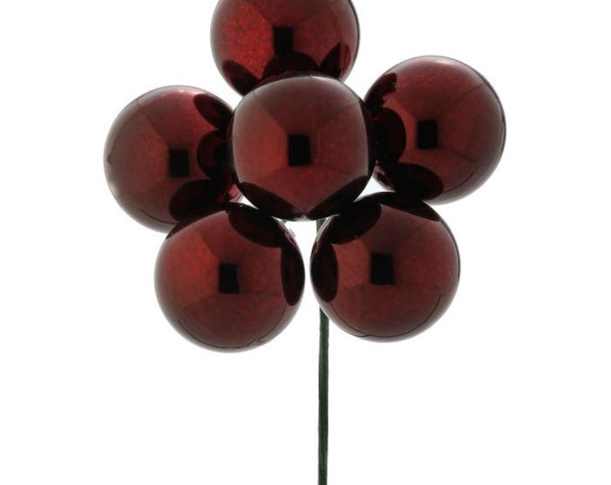 8" Burgundy Ornament Ball Pick, Burgundy Ball Pick, Ornament Pick, Wreath Supply, Ball Pick, Christmas Ornament Pick, Christmas Ornaments