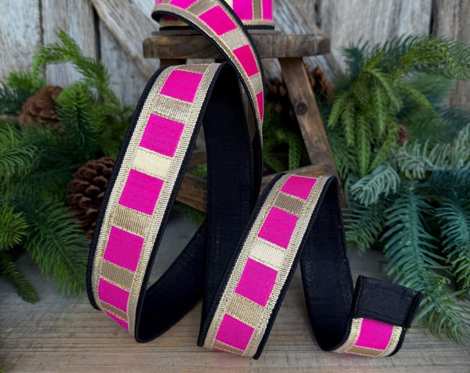 1.5" Halloween Ribbon,  Fantastical Ribbon, Farrisilk Ribbon, Hot pInk Black, HR063-15