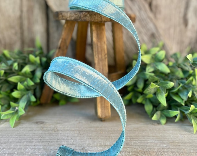 1" Light Blue Luster RIbbon, Farrisilk Ribbon, Wired RIbbon, 1 inch ribbon, Designer Ribbon, Blue Ribbon, Wreath Supply, Craft Supply