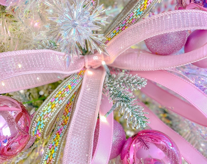 1" Pink Sequin Ribbon, Wired Ribbon, Flashy Sequin Ribbon, Farrisilk Ribbon, Christmas Ribbon, Christmas Sequin Ribbon, Light Pink Christmas