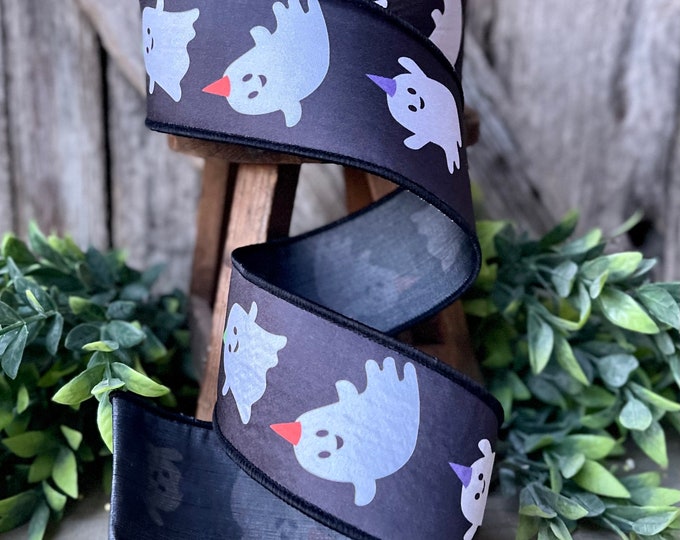 2.5" Farrisilk Ghost Ribbon, Halloween RIbbon, Farrisilk Ribbon, Wreath Supply, Craft SUpply, Black Ribbon, Wired Ribbon, Designer RIbbon