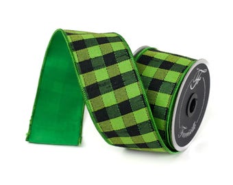 2.5" Green Black Stitchery Ribbon, Farrisilk Ribbon, Halloween Ribbon, Wreath Supply, Lime Green RIbbon, Designer RIbbon, RK503-90