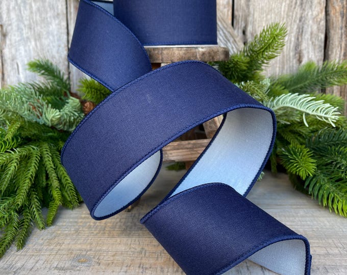 2.5" Navy Blue Ribbon, Farrisilk Ribbon, Wired Ribbon, Navy Blue Linen Tones Ribbon, 2 Tone Ribbon, Denim Look Ribbon, SR120-05