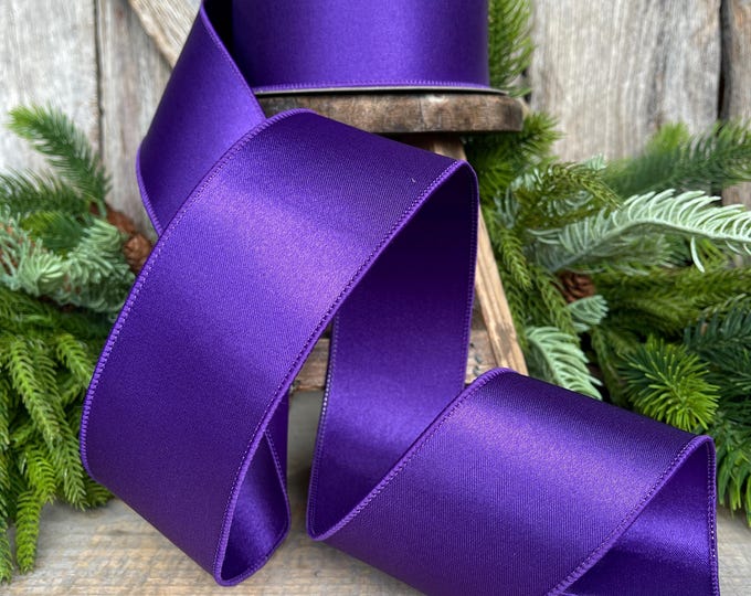 2.5" Purple Wired Ribbon, Farrisilk Ribbon, Satin Ribbon, Designer Ribbon, Purple Ribbon, Craft Supply, Halloween Ribbon, RD876-27