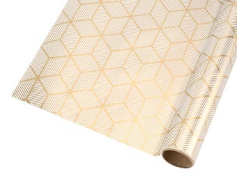 30" x 10' White Gold Geometric Wrapping Paper, White and Gold Wrapping Paper, Christmas Wrapping Paper, Wedding Wrapping Paper