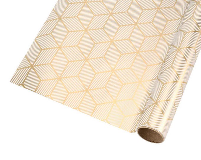 30" x 10' White Gold Geometric Wrapping Paper, White and Gold Wrapping Paper, Christmas Wrapping Paper, Wedding Wrapping Paper