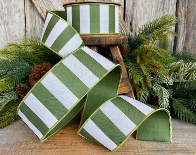 2.5" Moss Green Ribbon, Green Striped Ribbon