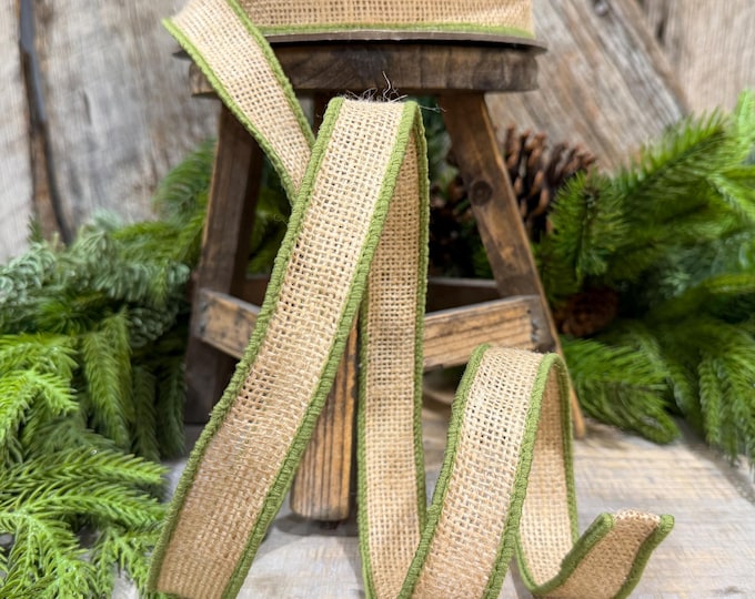 1" Moss Green Burlap Accent Ribbon, Farrisilk Ribbon, SR096-61