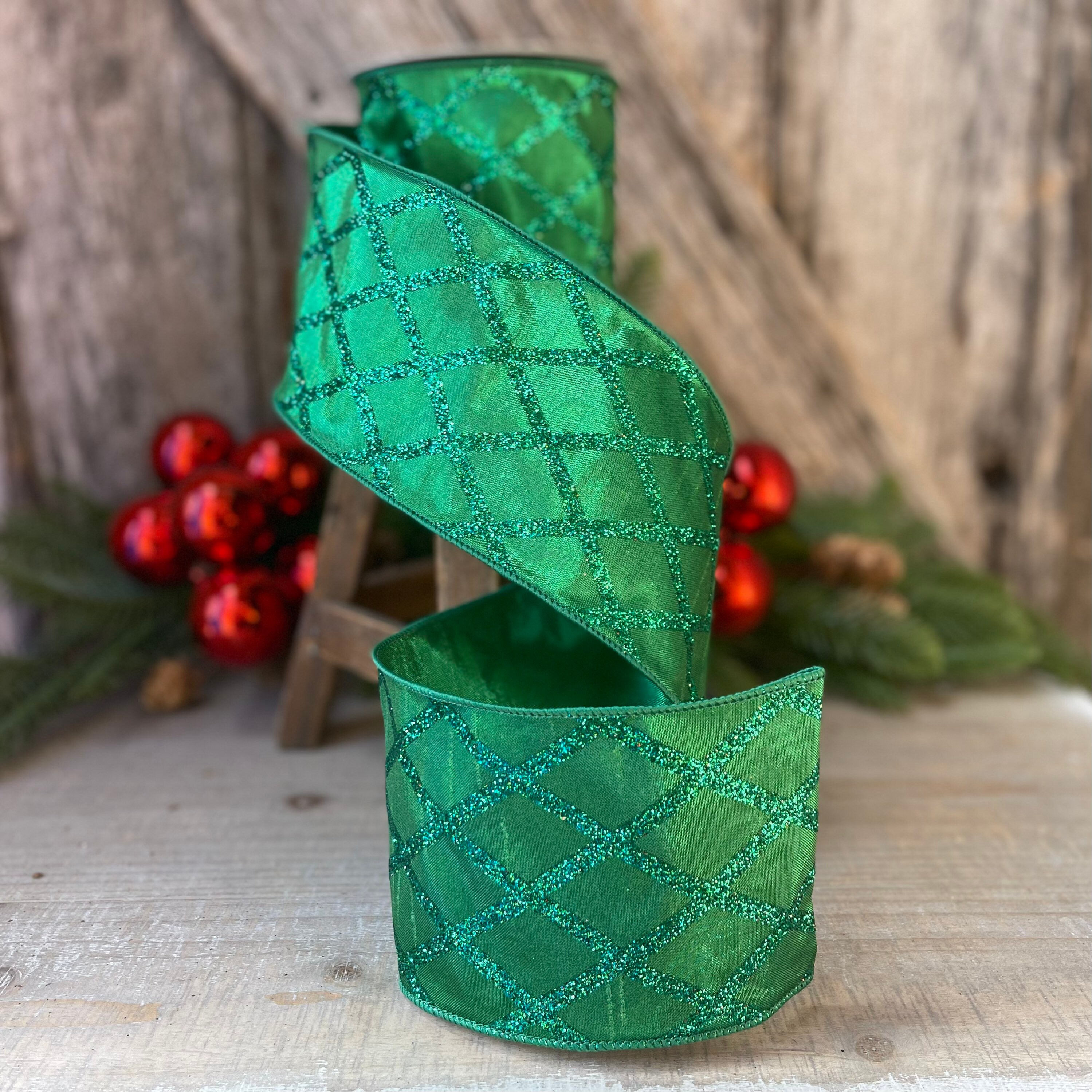4 Emerald Green Metallic Lattice Wired RIbbon, Farrisilk Ribbon